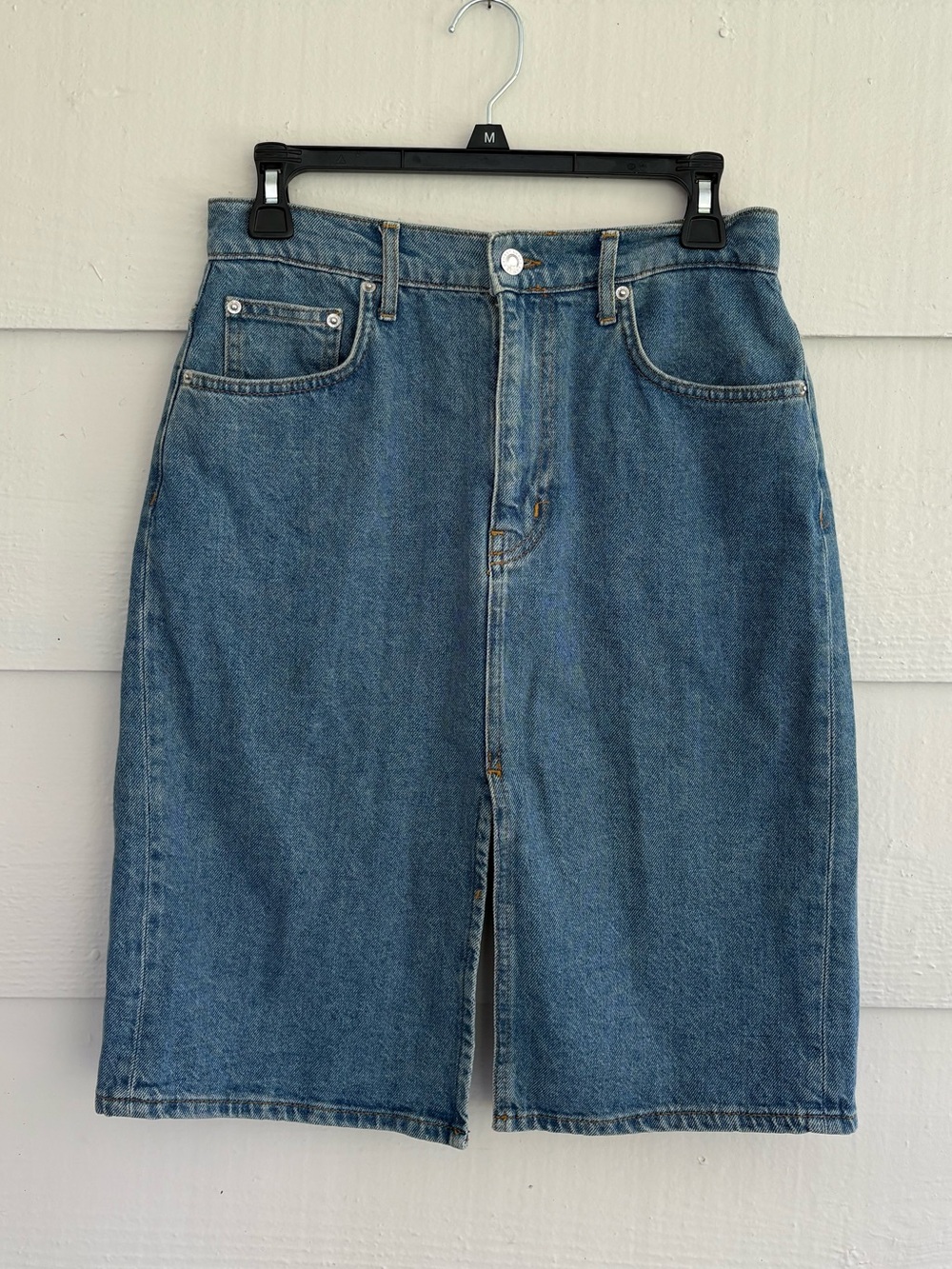 Derek Lam 10 Crosby Denim Midi Skirt Size 27 High Rise Front Slit Minimalist